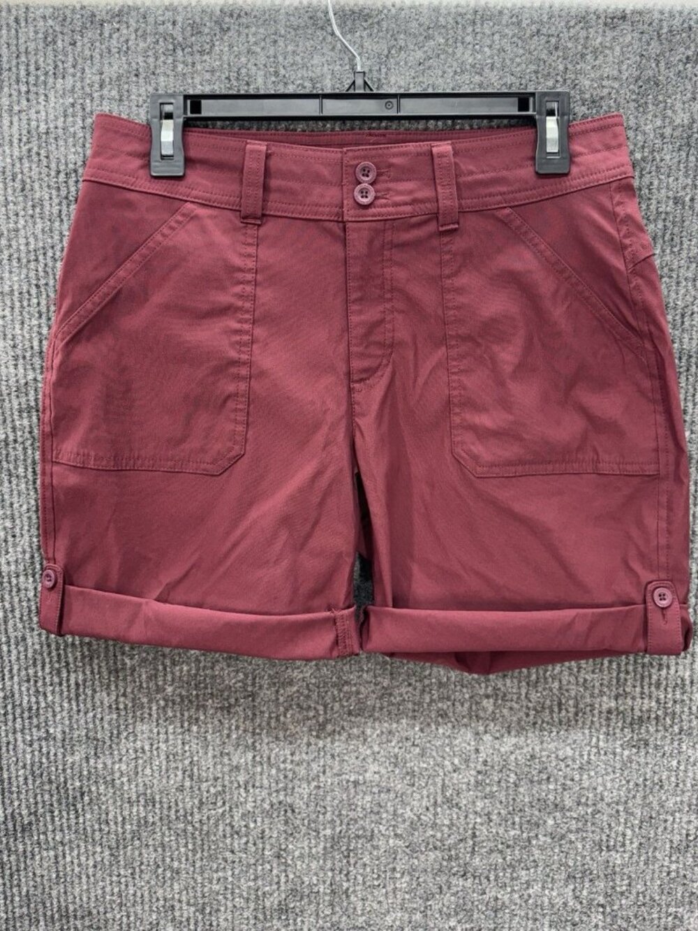 Eddie Bauer Rolled Hem Bermuda Shorts Womens 6 Burgundy Stretch Nylon Outdoor